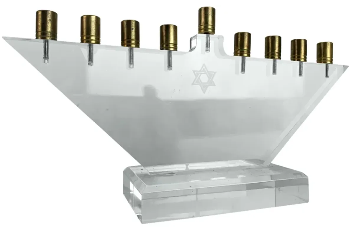 Lucite & Brass Hannukah Menorah - Eat Drink Home - Clear