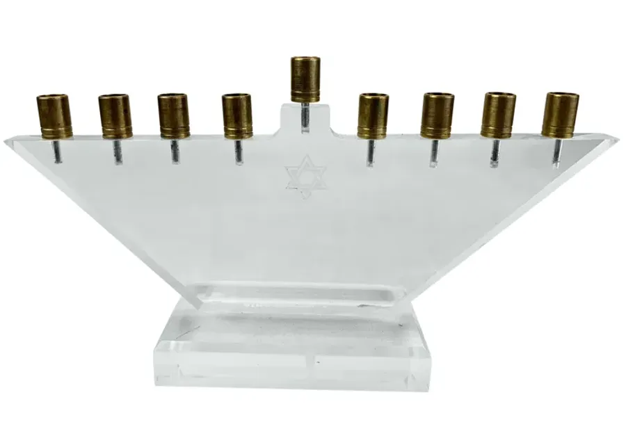 Lucite & Brass Hannukah Menorah - Eat Drink Home - Clear