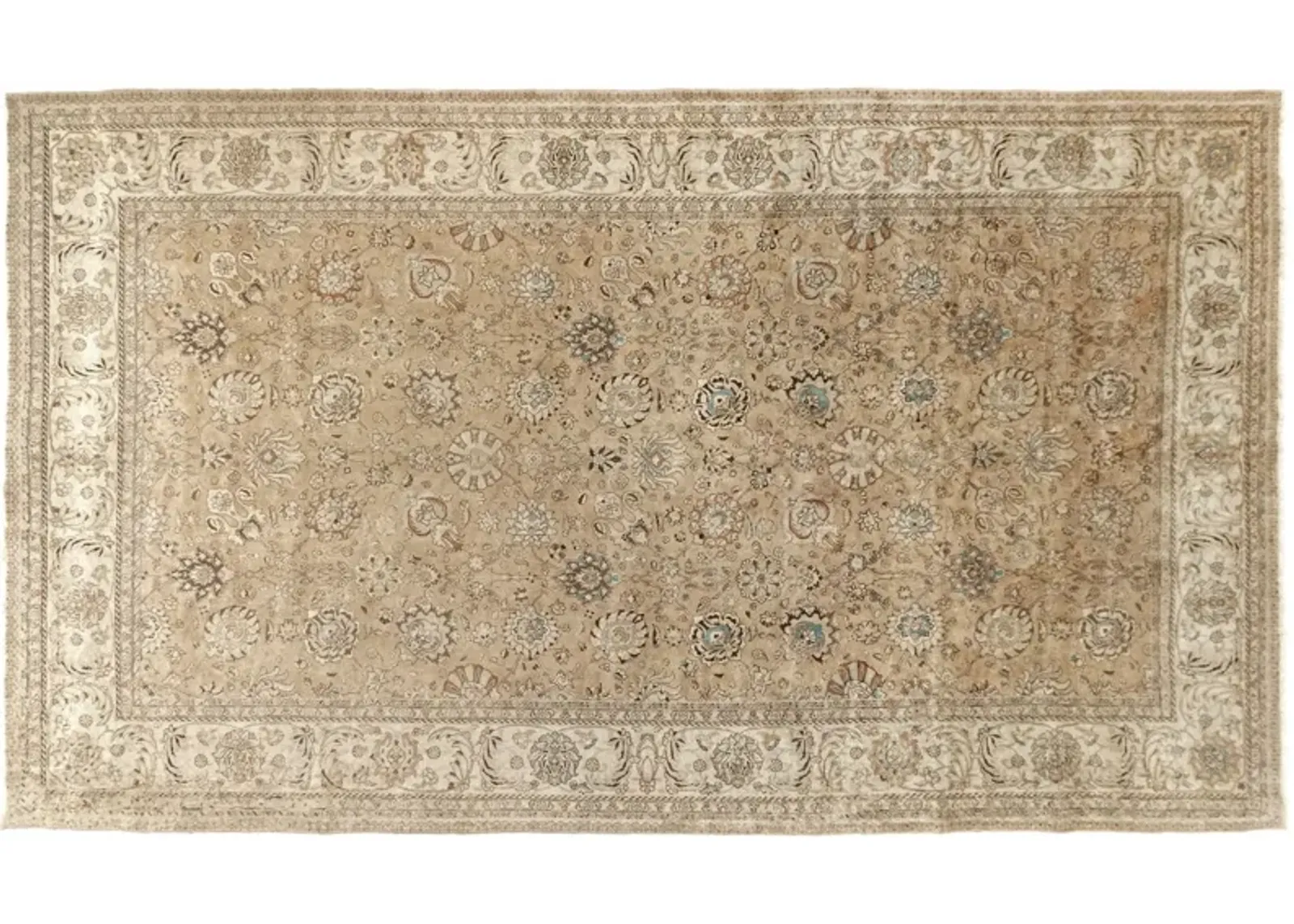 10'5"x15'6" Large Persian Tabriz Rug - Beige - Beige