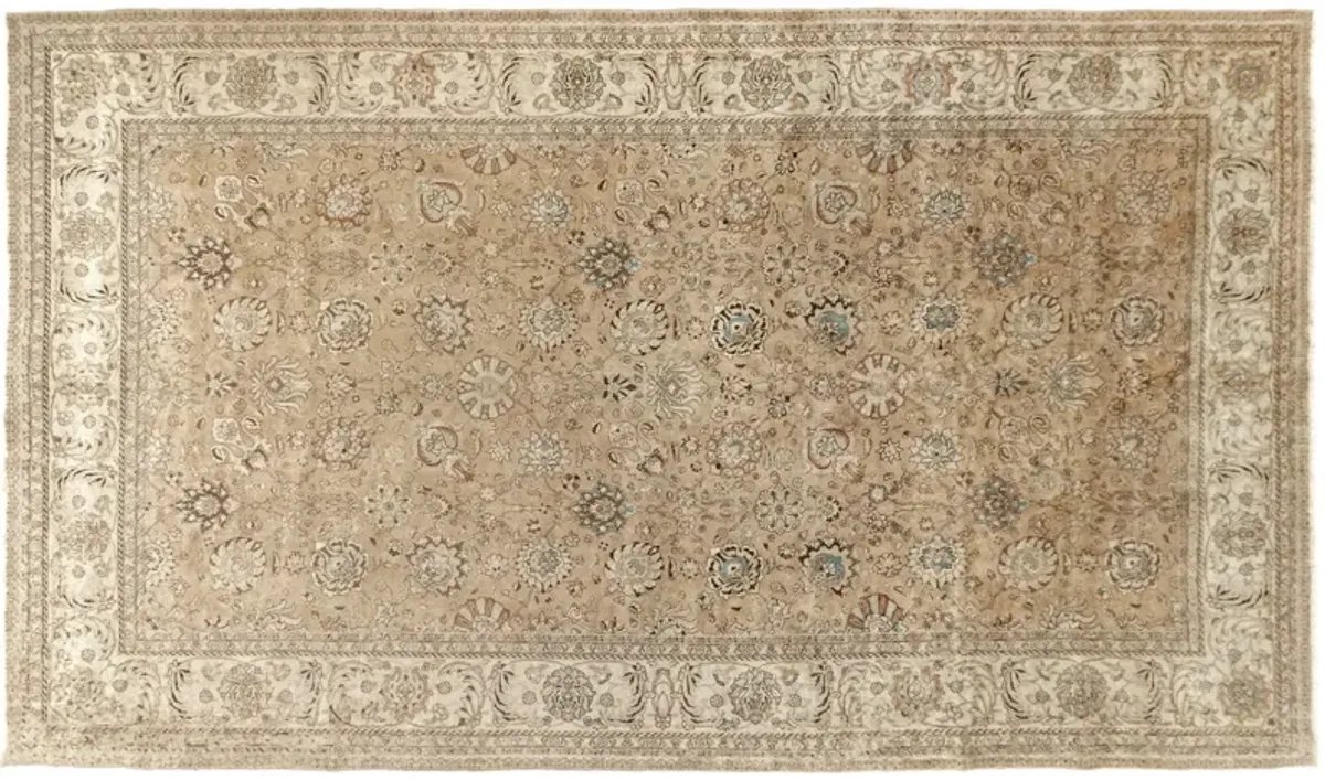 10'5"x15'6" Large Persian Tabriz Rug - Beige - Beige