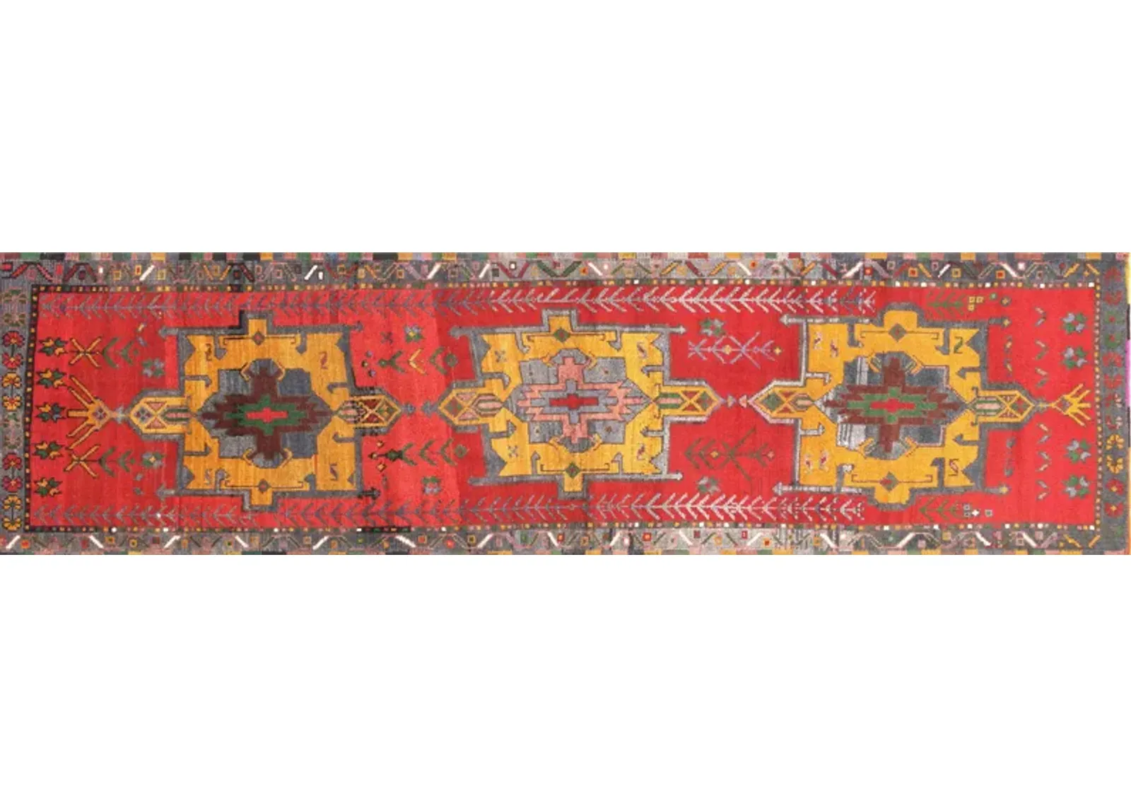 1960s Turkish Oushak Runner - 3'2" x11'9" - Nalbandian - Red