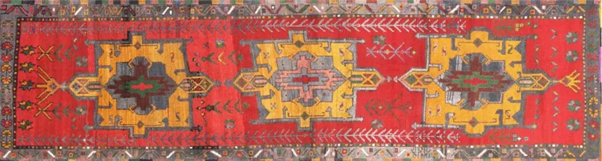 1960s Turkish Oushak Runner - 3'2" x11'9" - Nalbandian - Red