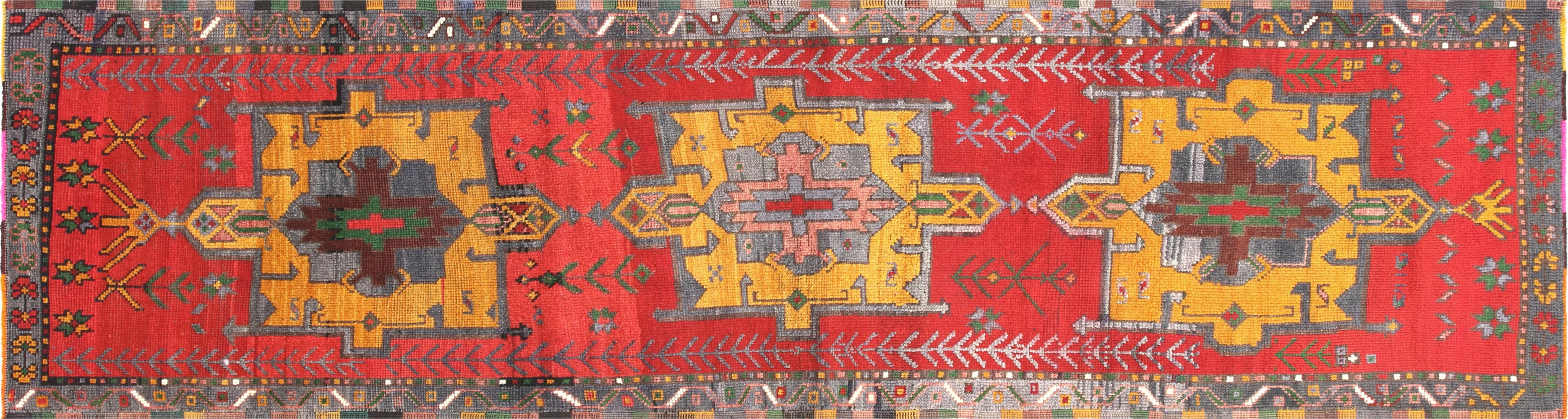 1960s Turkish Oushak Runner - 3'2" x11'9" - Nalbandian - Red