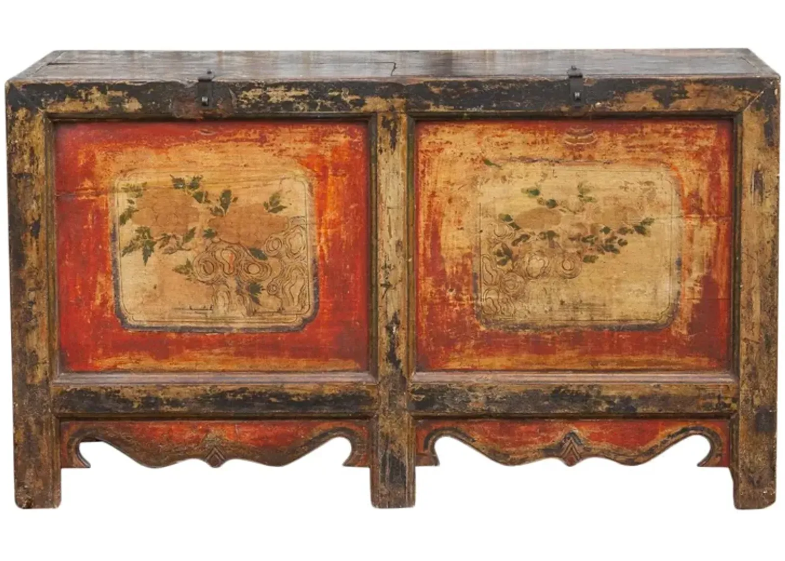 Antique Tibetan Painted Dowry Chest - de-cor - red