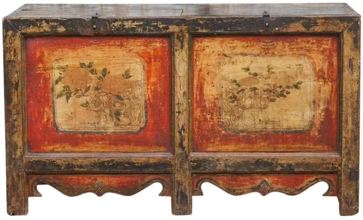 Antique Tibetan Painted Dowry Chest - de-cor - red