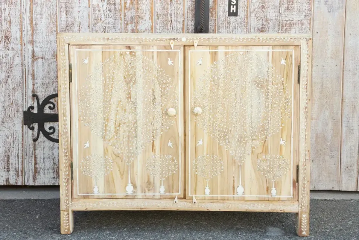 Tree of Life Inlaid Bleached Cabinet - de-cor - Ivory