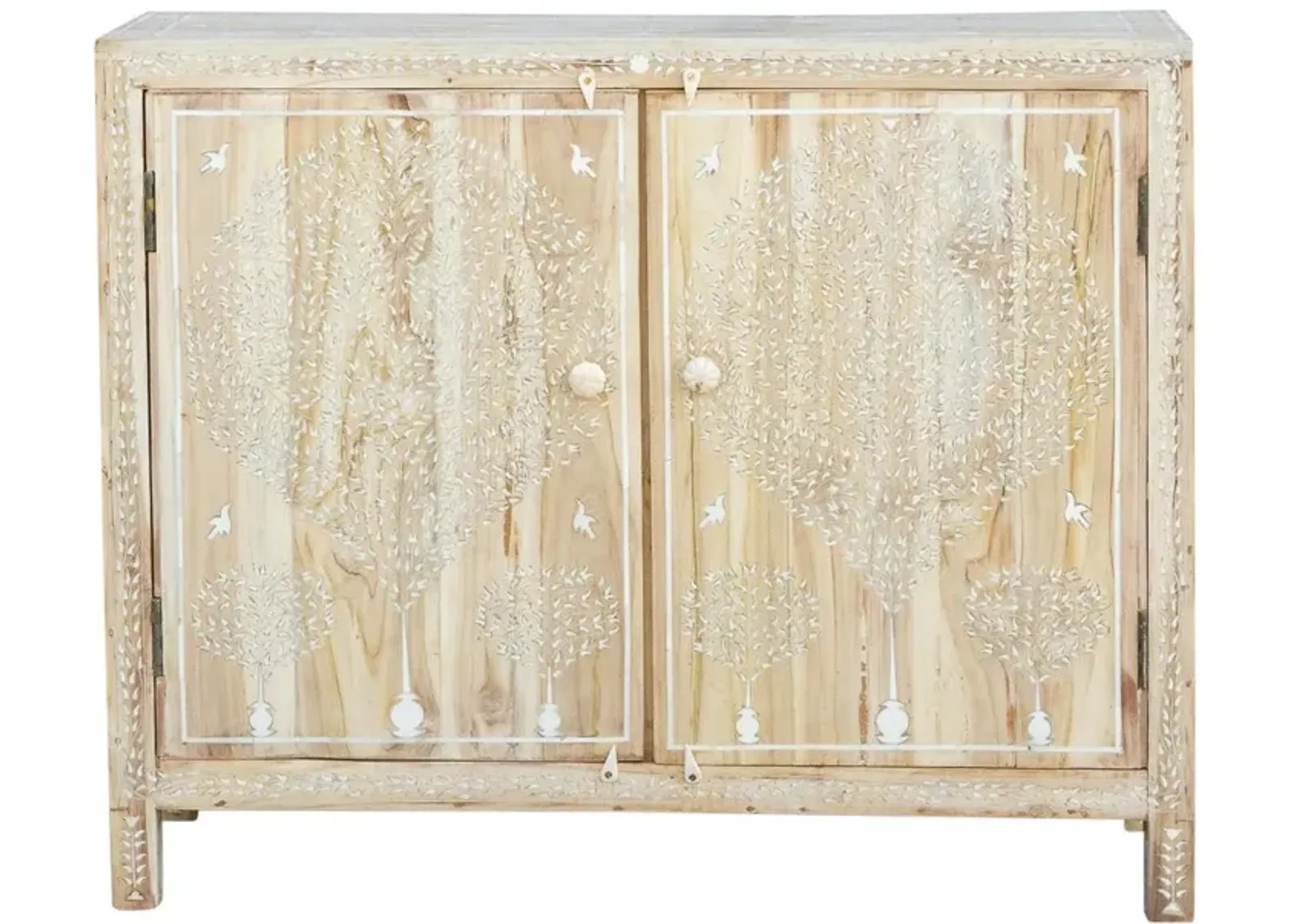 Tree of Life Inlaid Bleached Cabinet - de-cor - Ivory