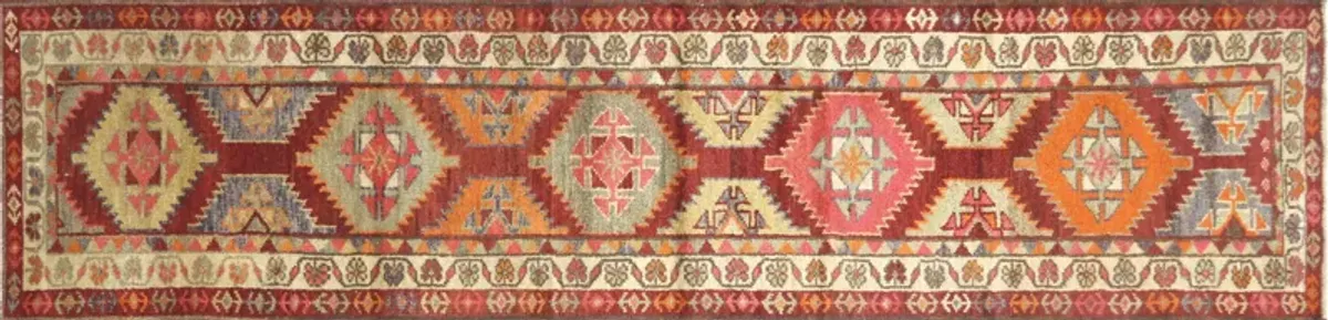 1960s Turkish Oushak Runner - 2'9" x11'3" - Nalbandian - Red