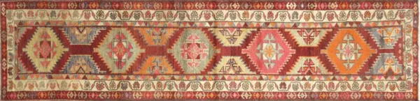 1960s Turkish Oushak Runner - 2'9" x11'3" - Nalbandian - Red