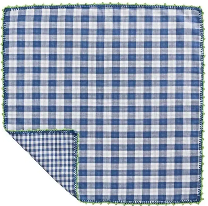 Set of 4 Check Napkins - White/Blue - Kim Seybert