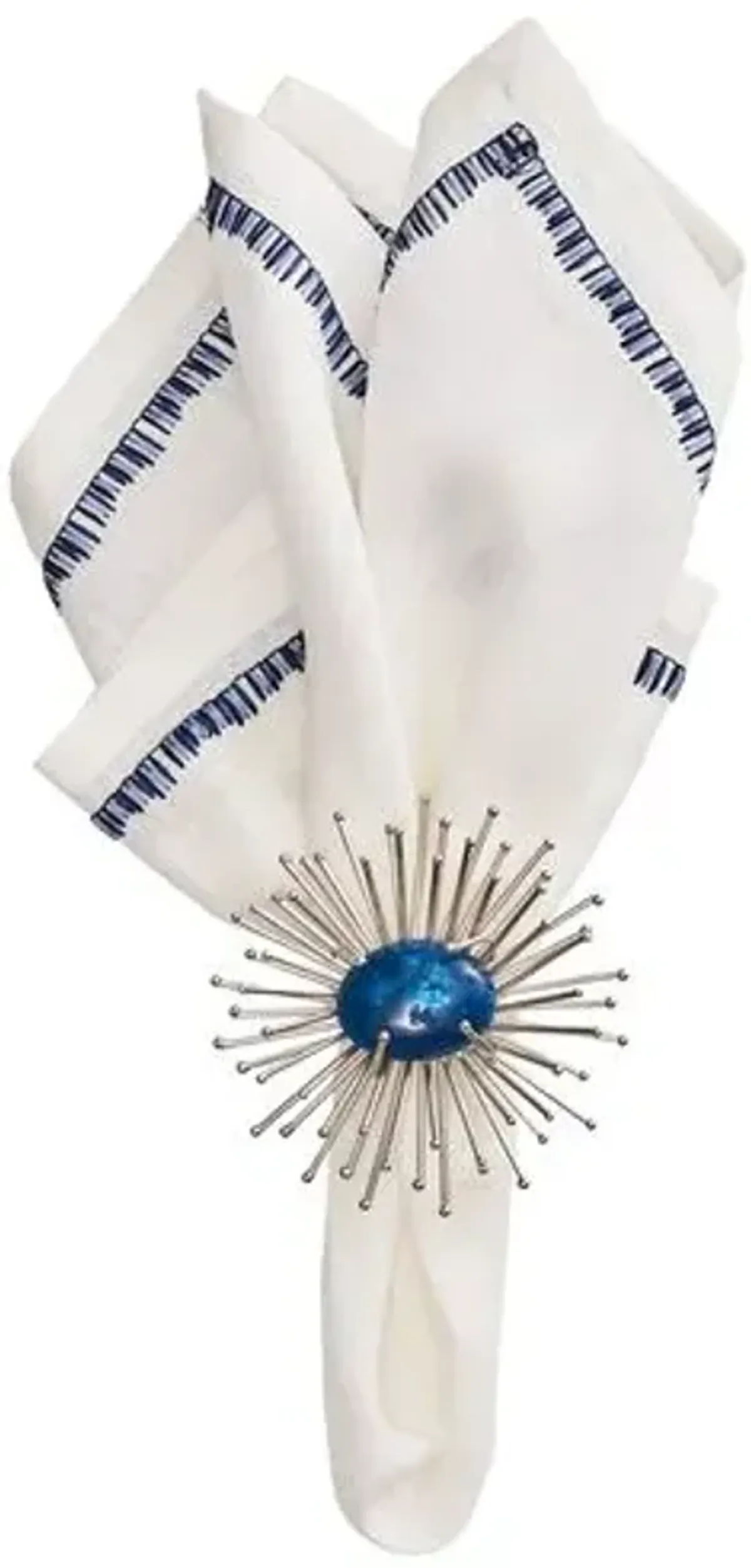 Set of 4 Filament Napkins - White/Navy - Kim Seybert - Blue