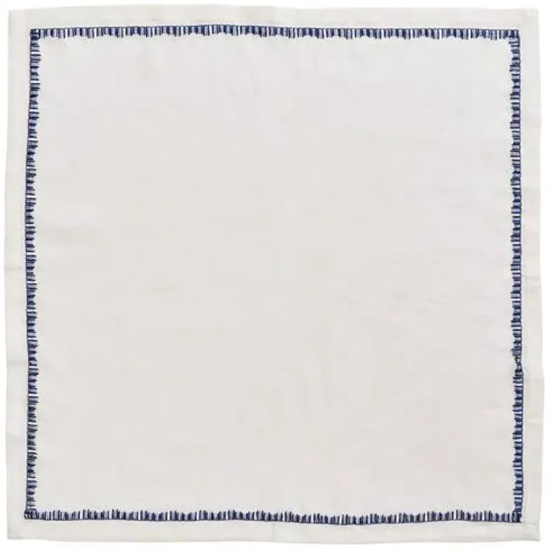 Set of 4 Filament Napkins - White/Navy - Kim Seybert - Blue