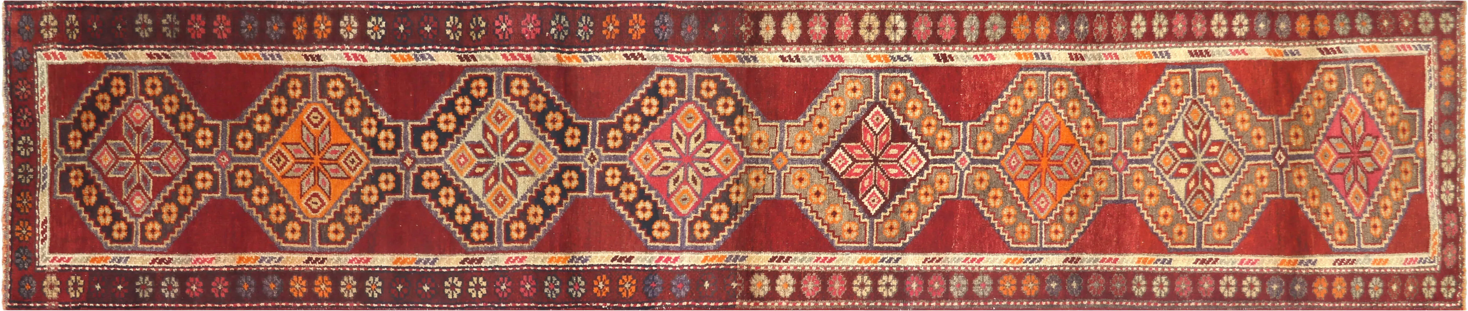 1960s Turkish Oushak Runner - 2'7" x12'9" - Nalbandian - Red