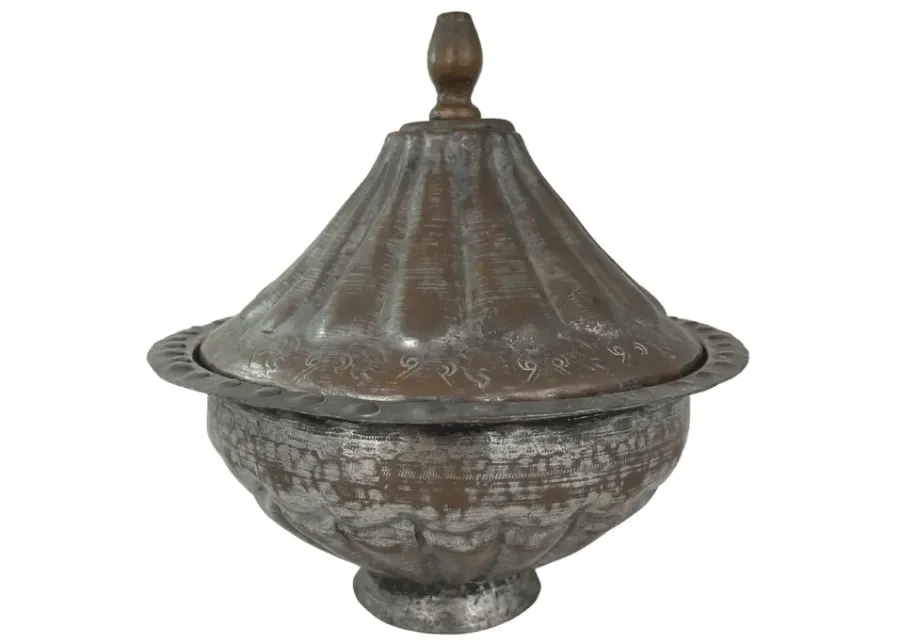 Antique Copper Pedestal Bowl - G3Q Designs - Brown