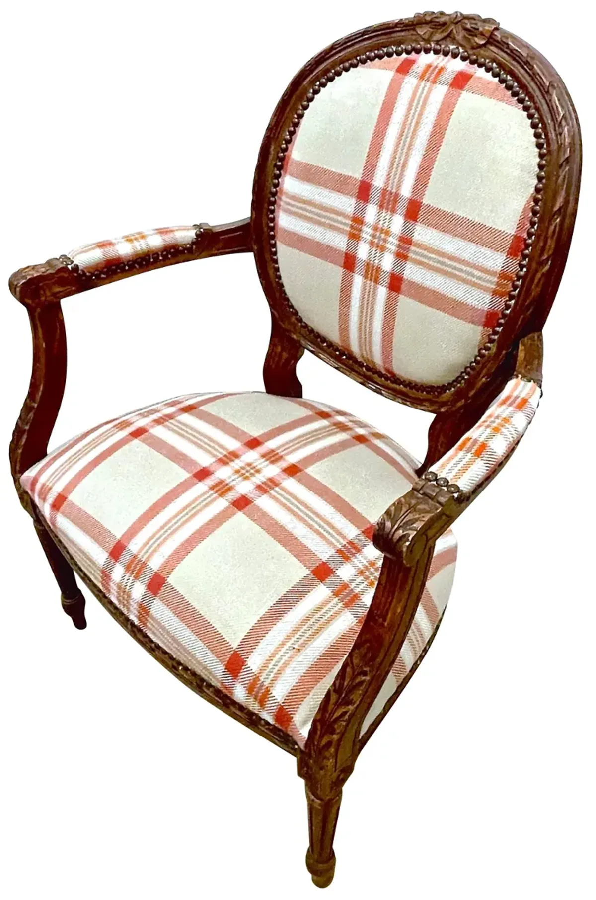 Antique Medallion Back Plaid Armchair - Vermilion Designs - Brown