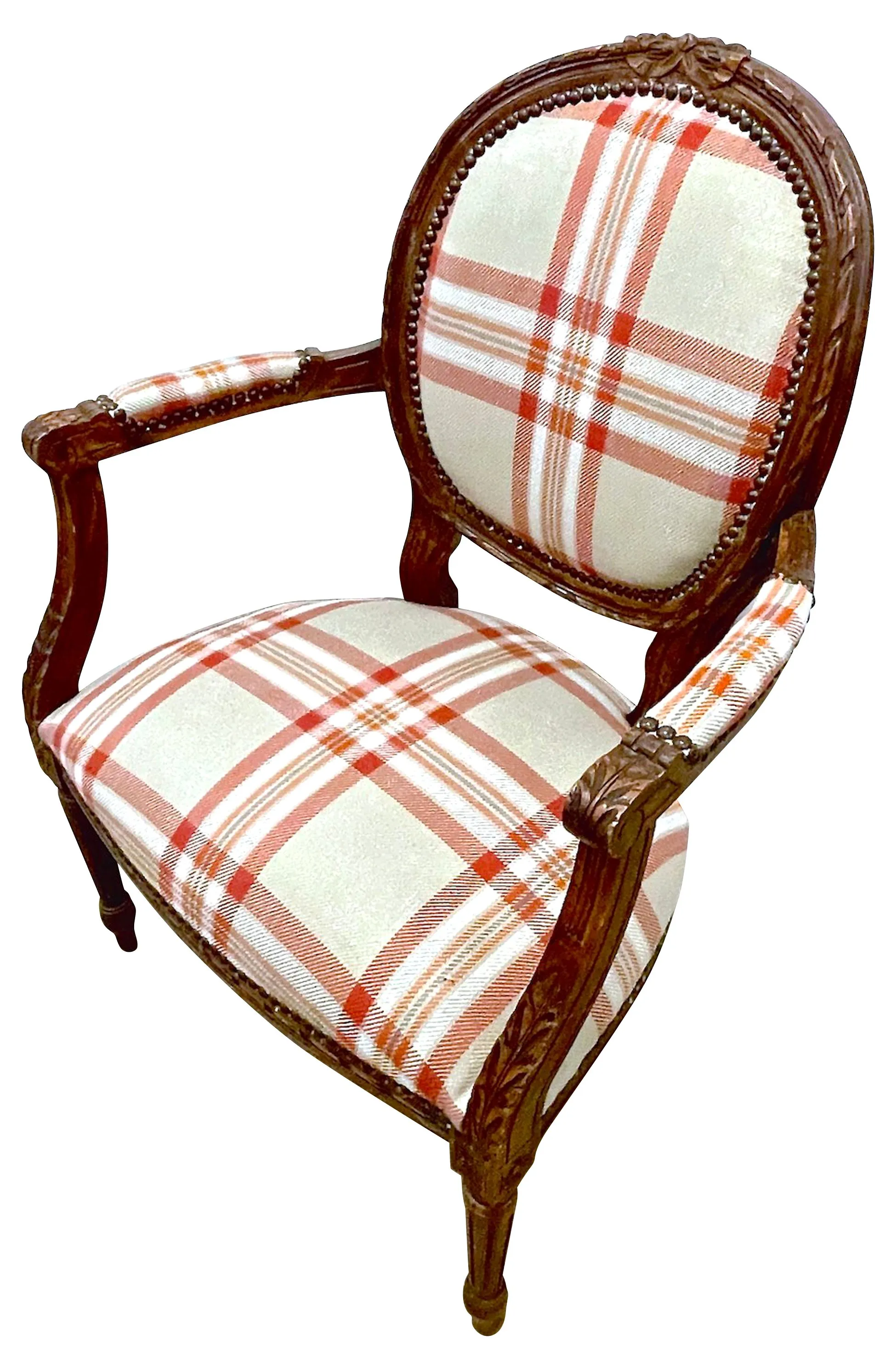 Antique Medallion Back Plaid Armchair - Vermilion Designs - Brown