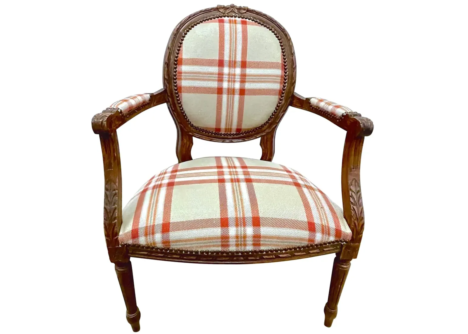 Antique Medallion Back Plaid Armchair - Vermilion Designs - Brown