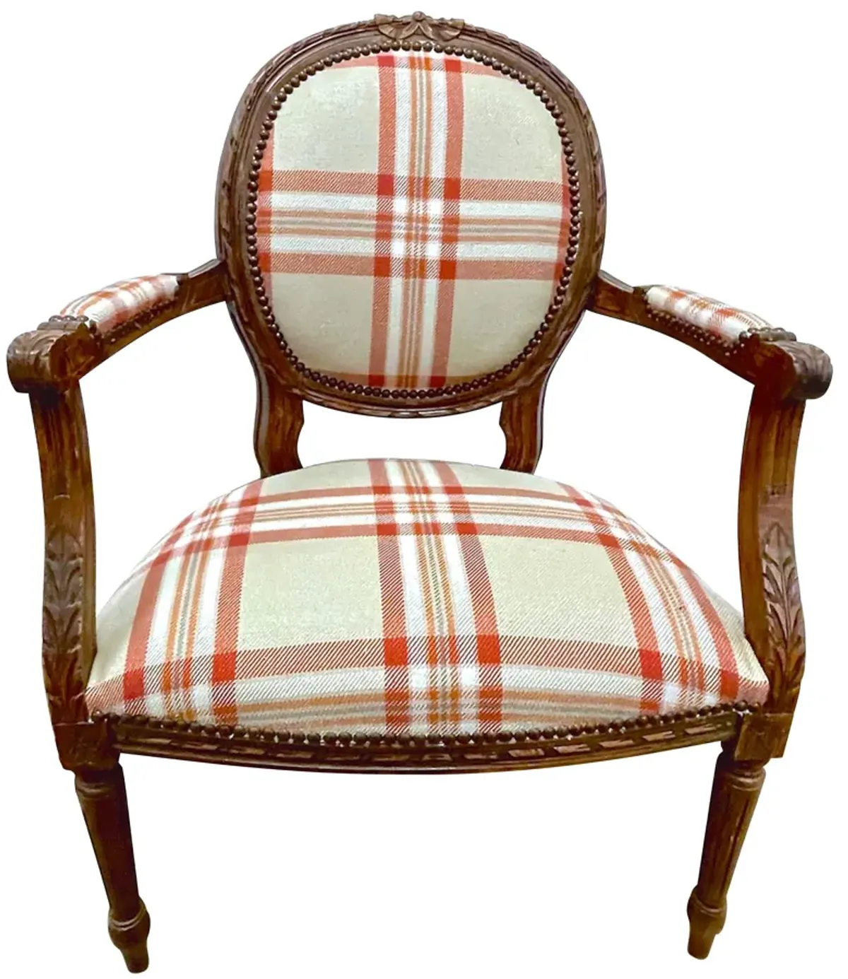 Antique Medallion Back Plaid Armchair - Vermilion Designs - Brown