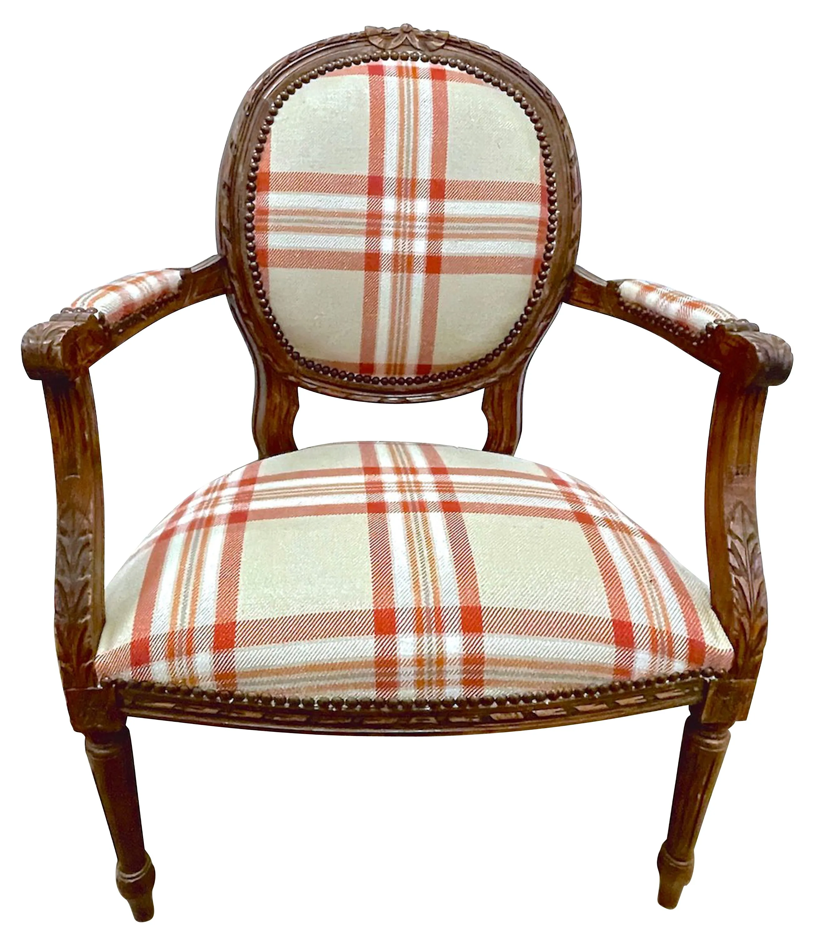 Antique Medallion Back Plaid Armchair - Vermilion Designs - Brown