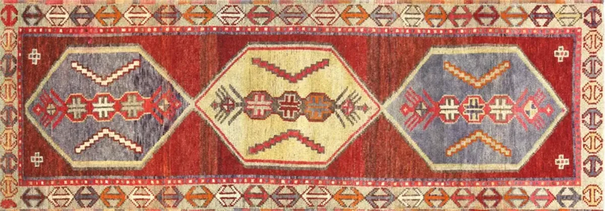 1960s Turkish Oushak Runner - 3'4" x 9'6" - Nalbandian - Red