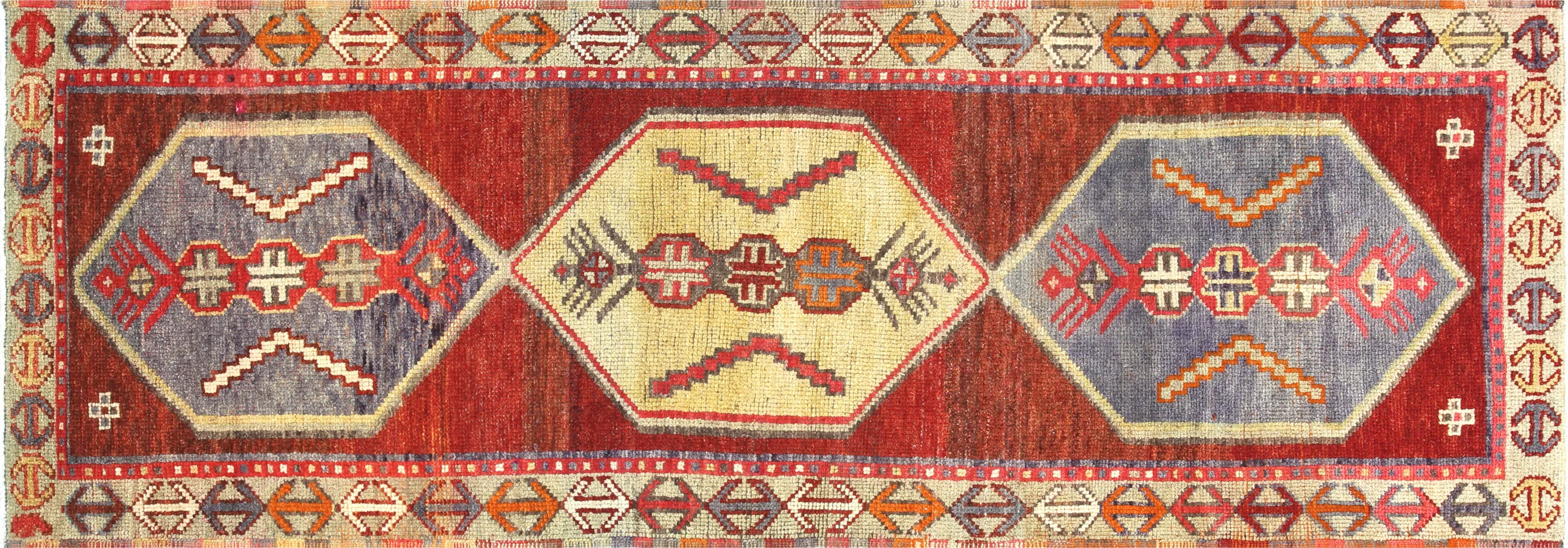 1960s Turkish Oushak Runner - 3'4" x 9'6" - Nalbandian - Red