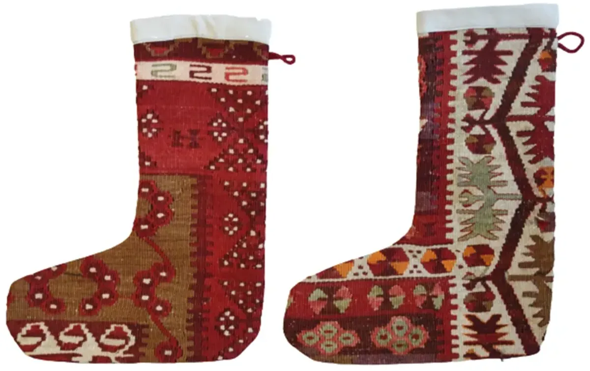 Christmas Stockings Turkish Carpet Set of 2 - Red