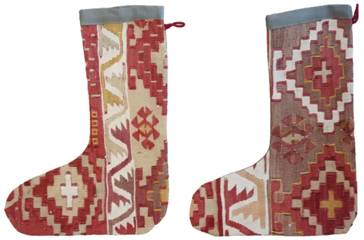 Christmas Stockings Turkish Carpet Set of 2 - Red