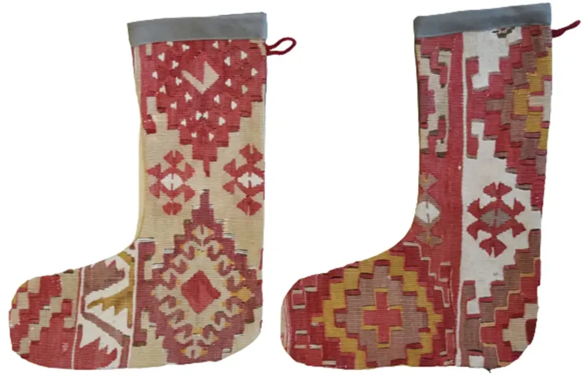 Christmas Stockings Turkish Carpet Set of 2 - Red