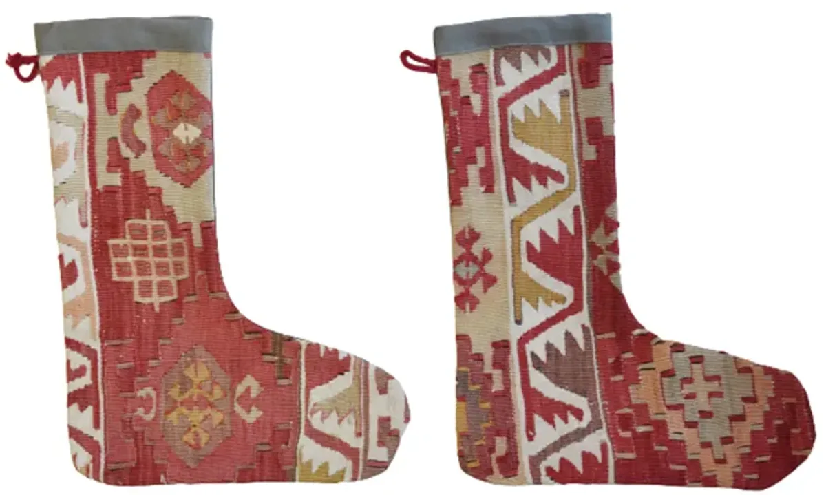 Christmas Stockings Turkish Carpet Set of 2 - Red