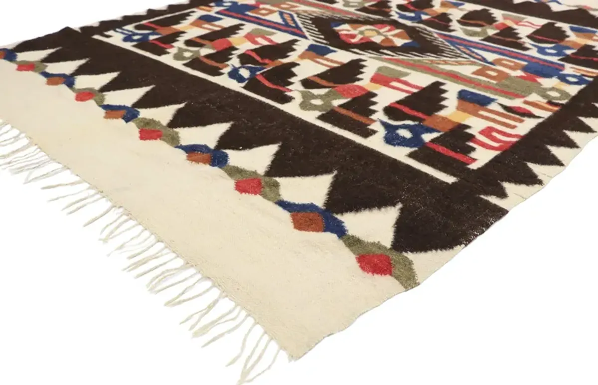 Peruvian Pajaro Kilim Rug - 5'4 x 7'6 - Esmaili Rugs & Antiques - Black - Black