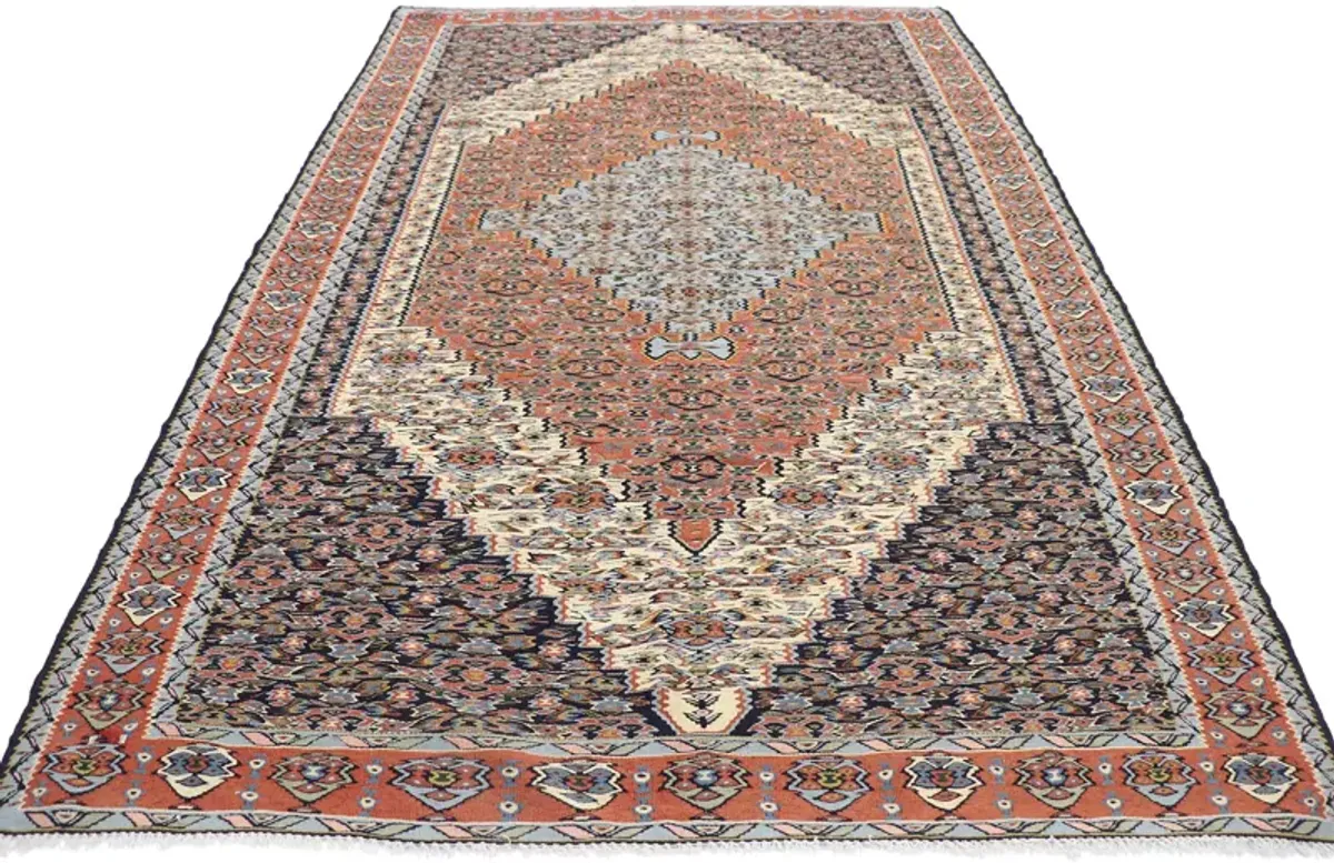 Persian Senneh Kilim Rug - 5'3" x 8'1" - Esmaili Rugs & Antiques - Red - Red