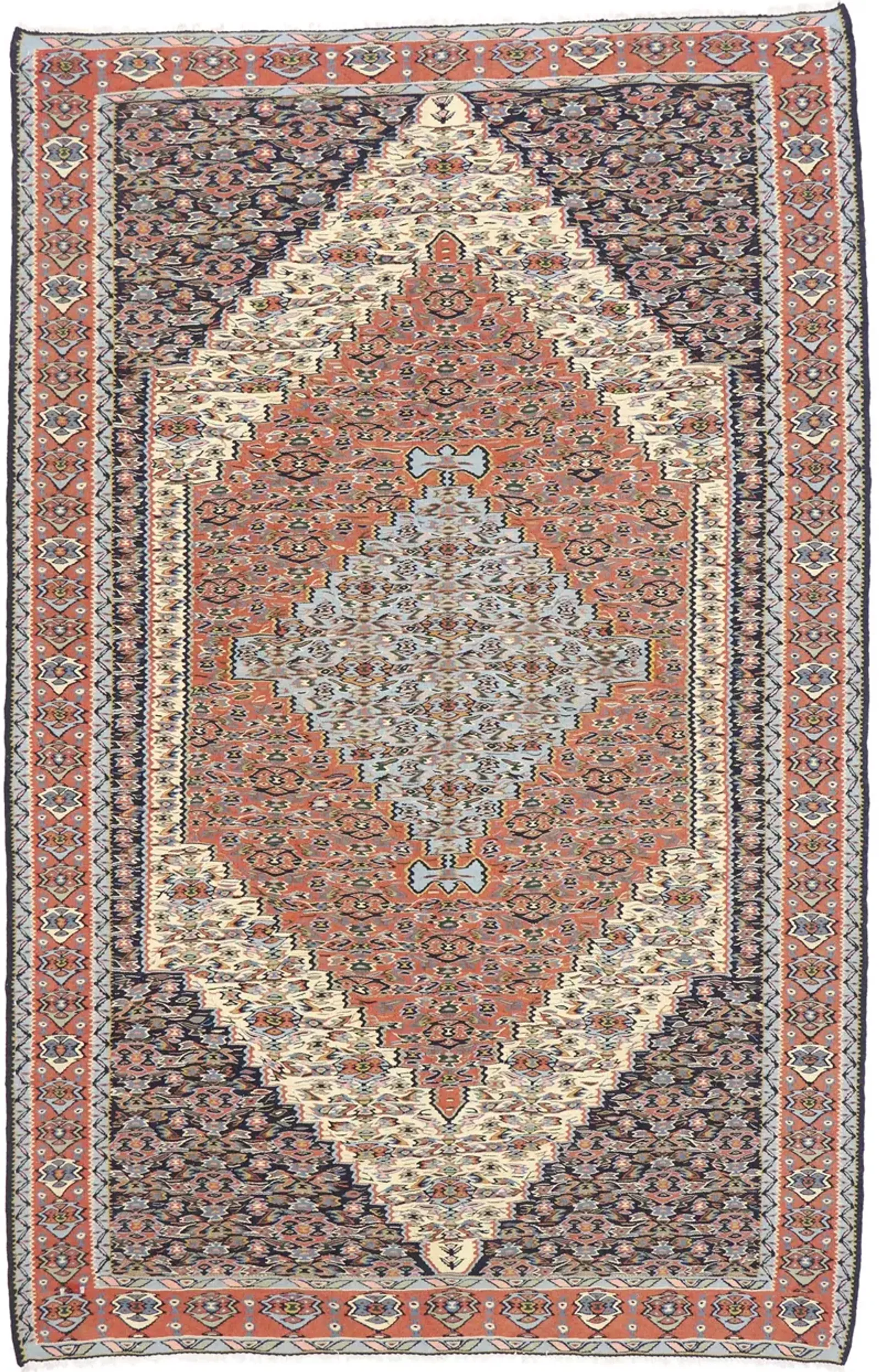 Persian Senneh Kilim Rug - 5'3" x 8'1" - Esmaili Rugs & Antiques - Red - Red