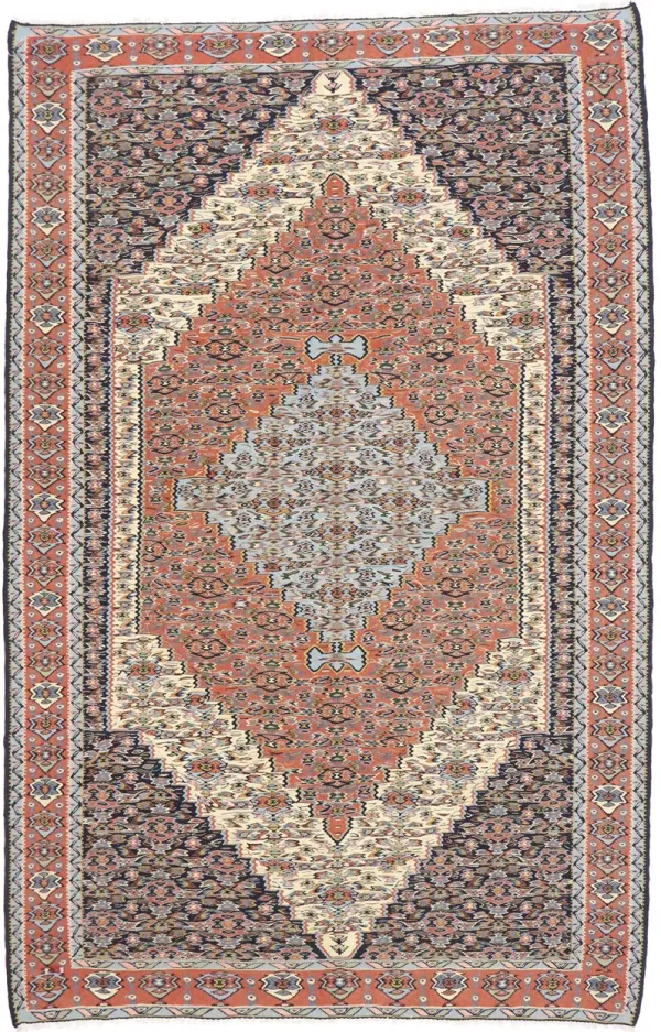 Persian Senneh Kilim Rug - 5'3" x 8'1" - Esmaili Rugs & Antiques - Red - Red
