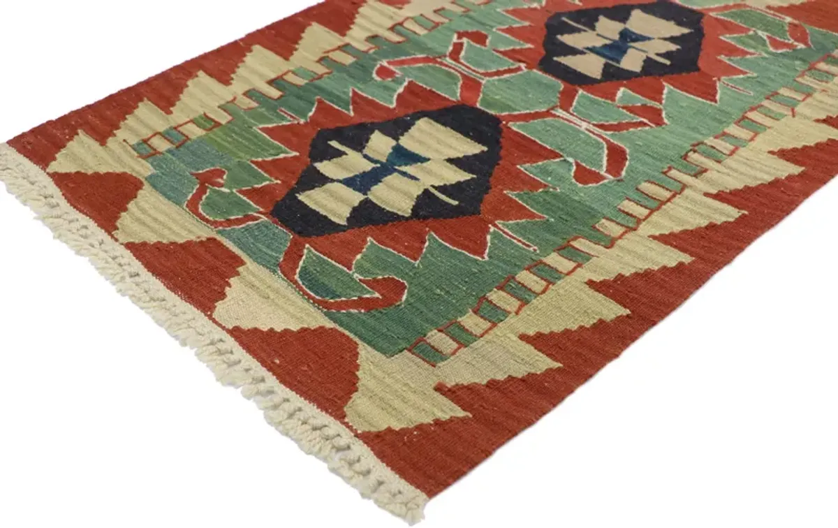 Persian Shiraz Kilim Rug - 1'10" x 2'10" - Esmaili Rugs & Antiques - Green - Green