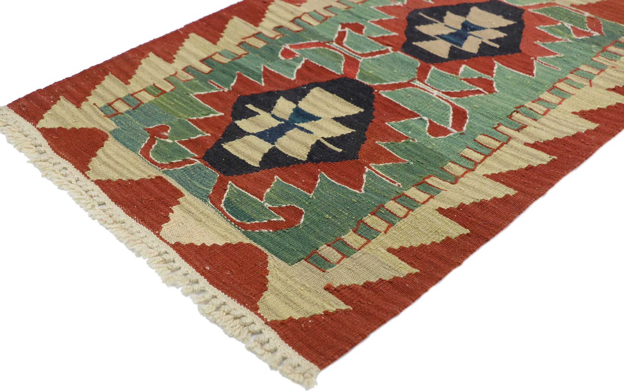 Persian Shiraz Kilim Rug - 1'10" x 2'10" - Esmaili Rugs & Antiques - Green - Green