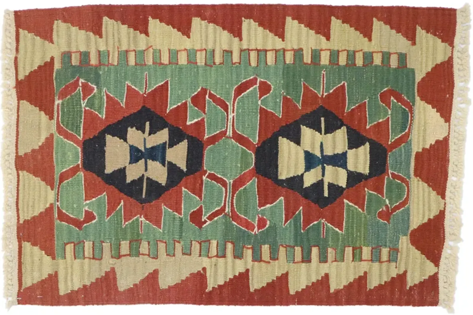 Persian Shiraz Kilim Rug - 1'10" x 2'10" - Esmaili Rugs & Antiques - Green - Green