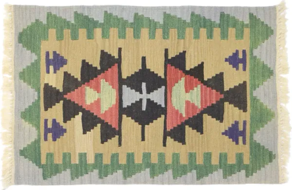 Persian Shiraz Kilim Rug - 1'11" x 2'11" - Esmaili Rugs & Antiques - Green - Green