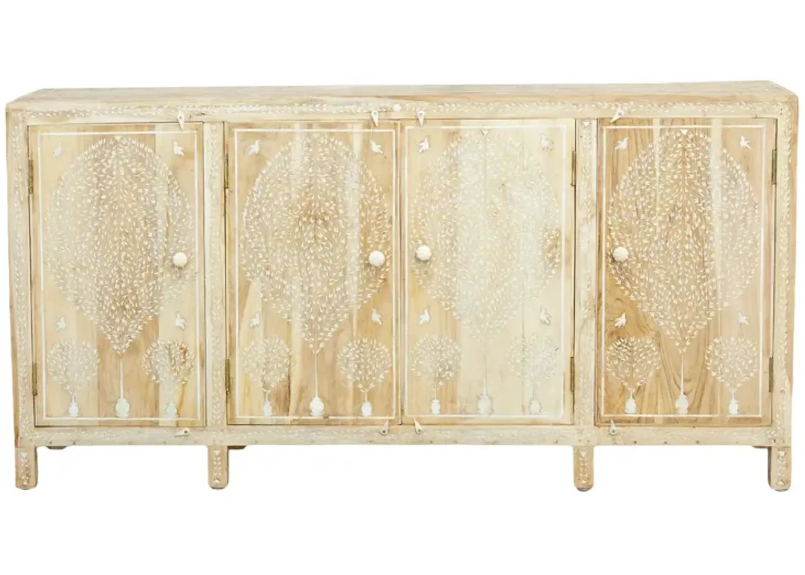 Bleached Tree of Life Inlaid Sideboard - de-cor - Beige