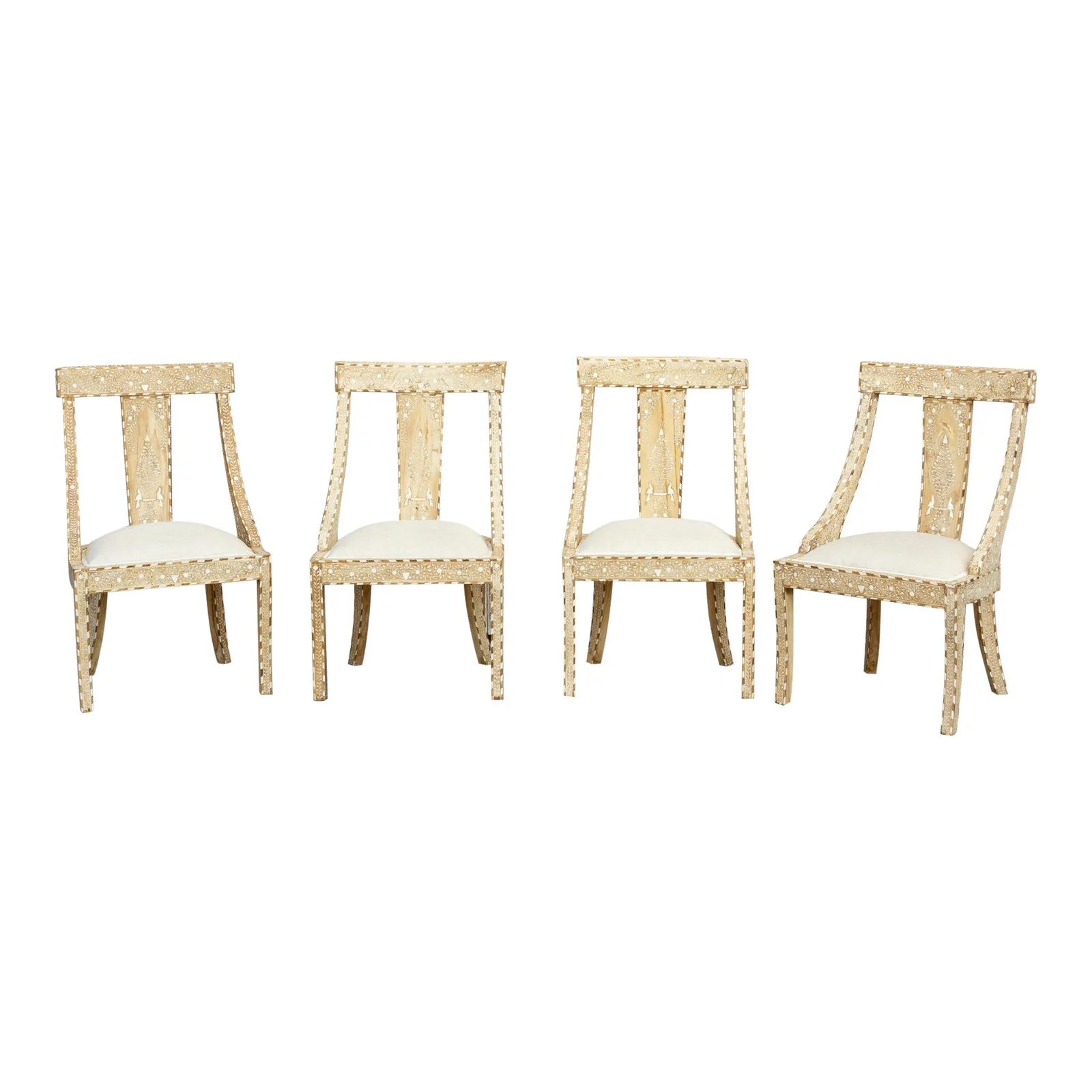 Set of Four - Dutch Colonial Inlay Chairs - de-cor - Brown