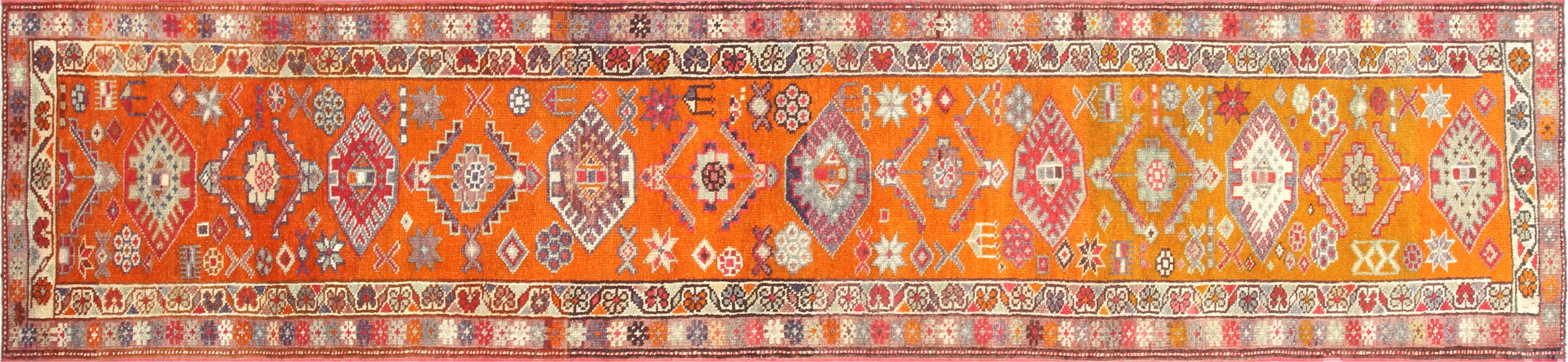 1960s Turkish Oushak Runner - 2'9"x12'1" - Nalbandian - Orange