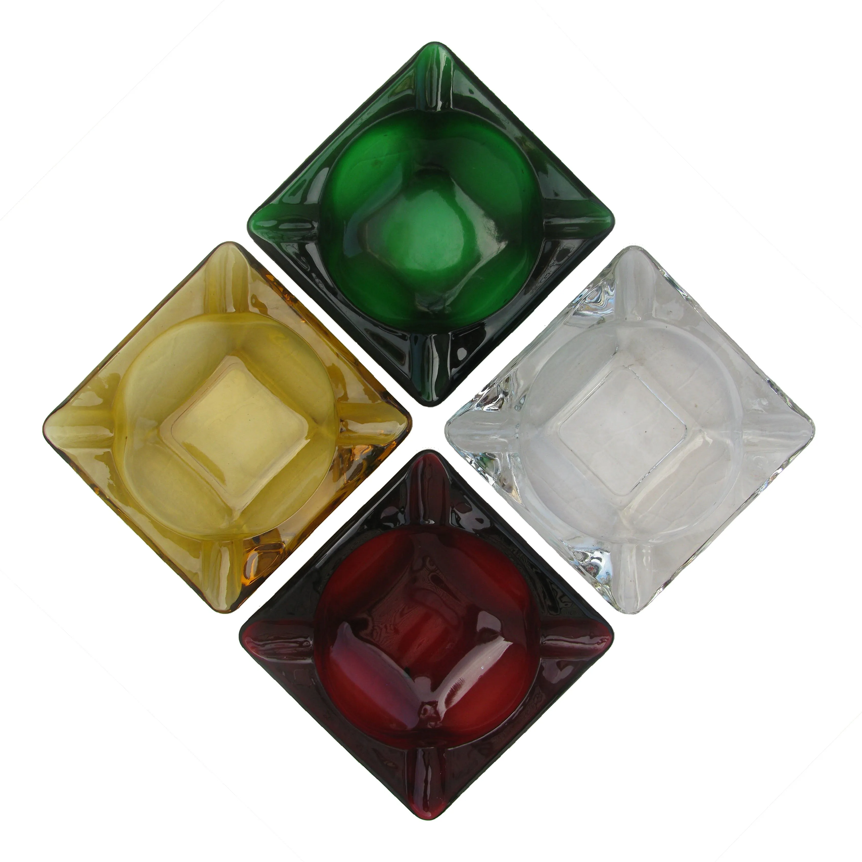 Mid-Century Art Glass Ashtrays - Set of 4 - Chez Vous - Green