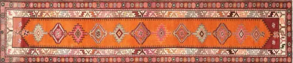 2'10"x13'7"1960s Turkish Oushak Runner - Nalbandian - Orange