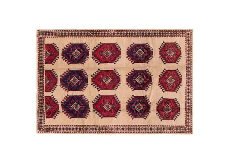 6'7"x9'9" Rizbaft Handmade Rug - Tan - ECARPETGALLERY - Red - Red