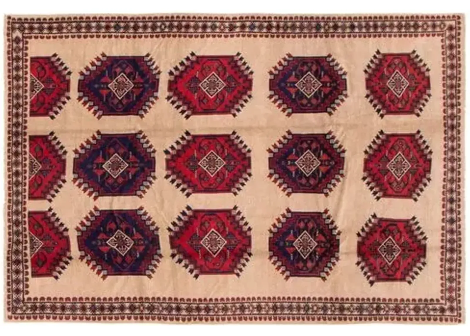 6'7"x9'9" Rizbaft Handmade Rug - Tan - ECARPETGALLERY - Red - Red