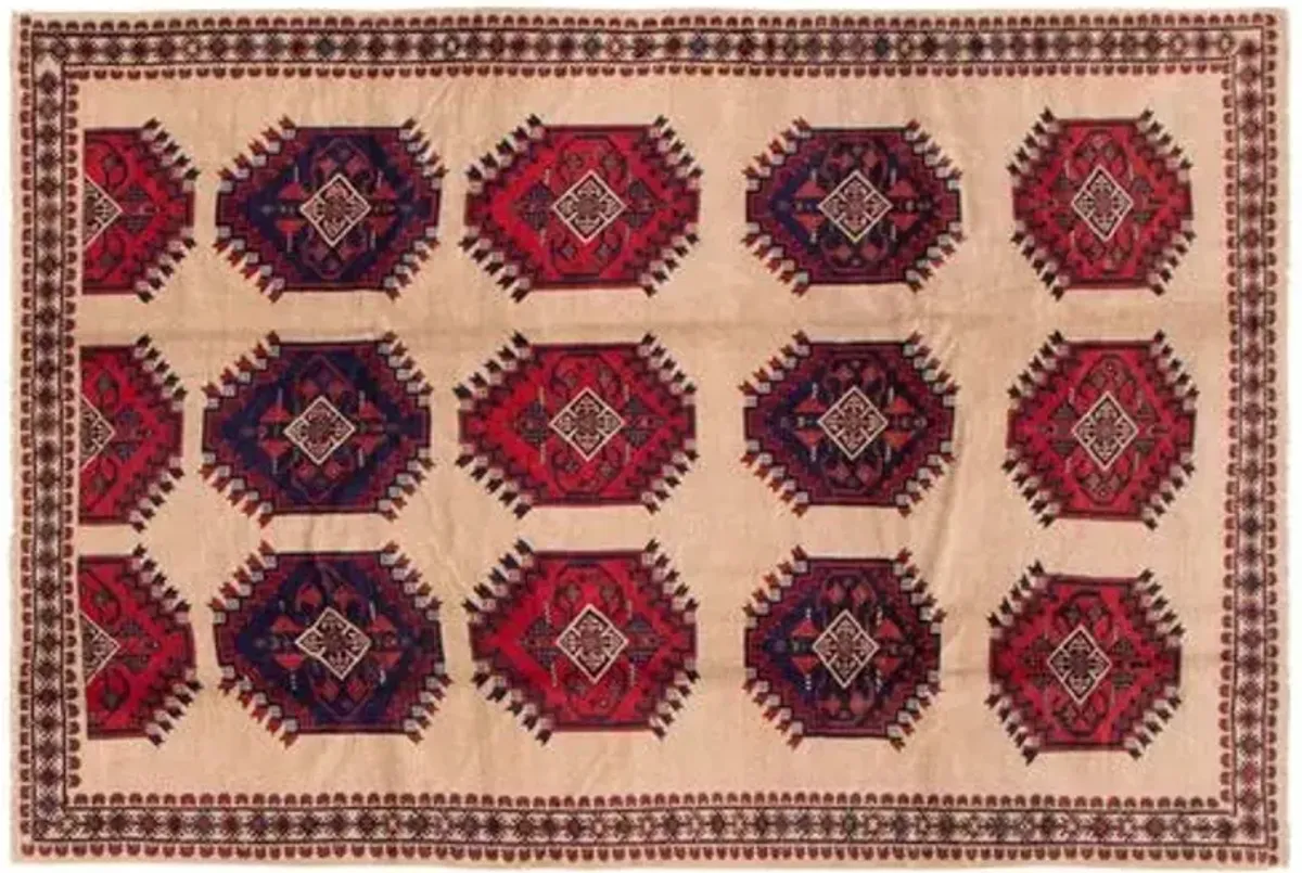 6'7"x9'9" Rizbaft Handmade Rug - Tan - ECARPETGALLERY - Red - Red