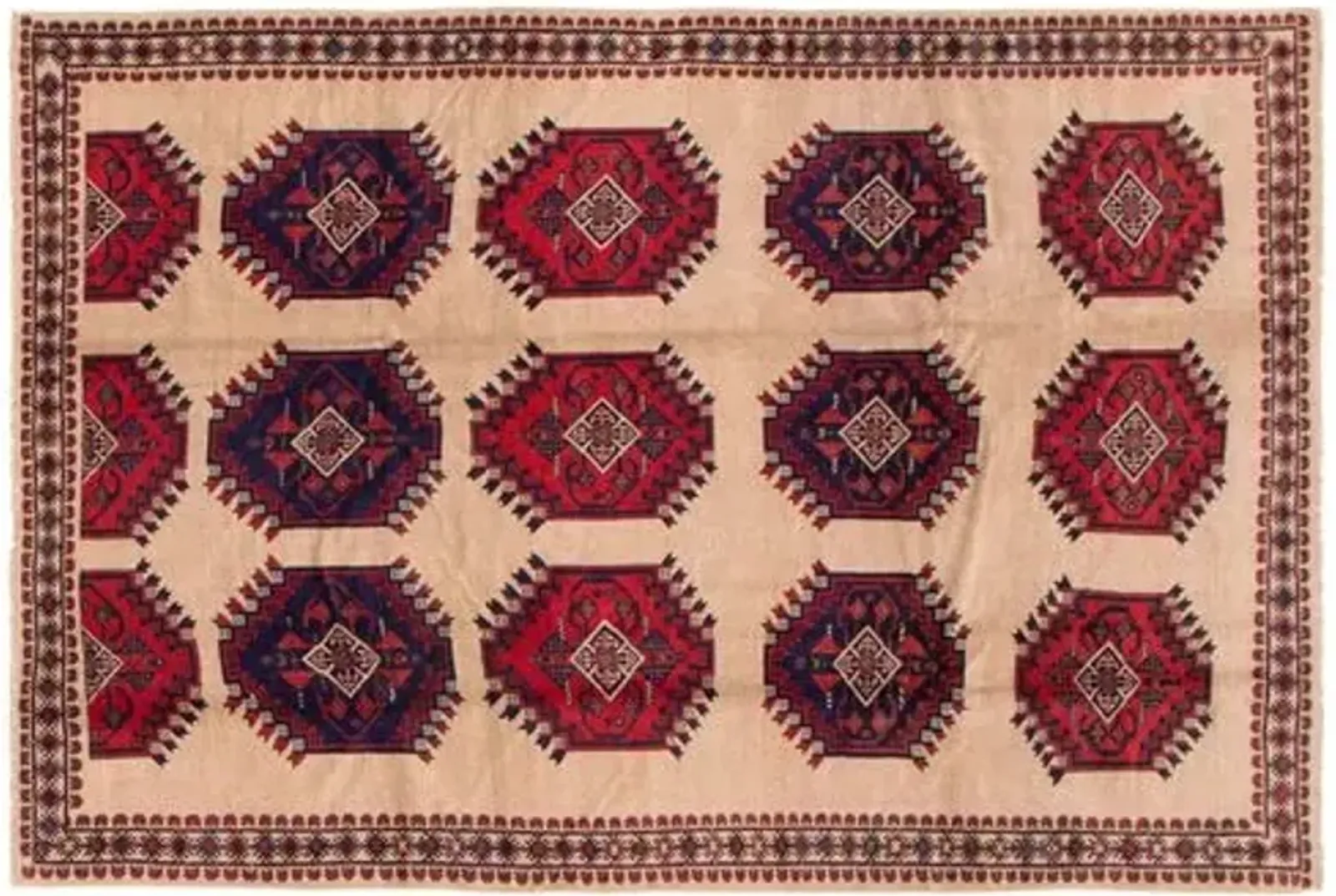 6'7"x9'9" Rizbaft Handmade Rug - Tan - ECARPETGALLERY - Red - Red