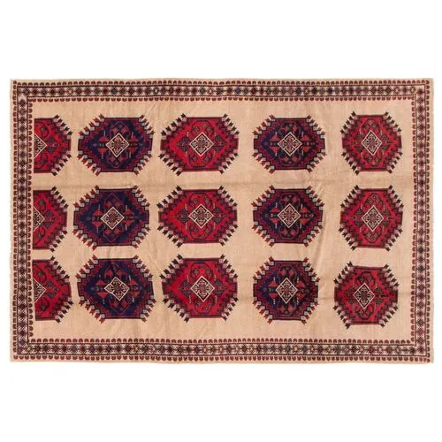 6'7"x9'9" Rizbaft Handmade Rug - Tan - ECARPETGALLERY - Red - Red