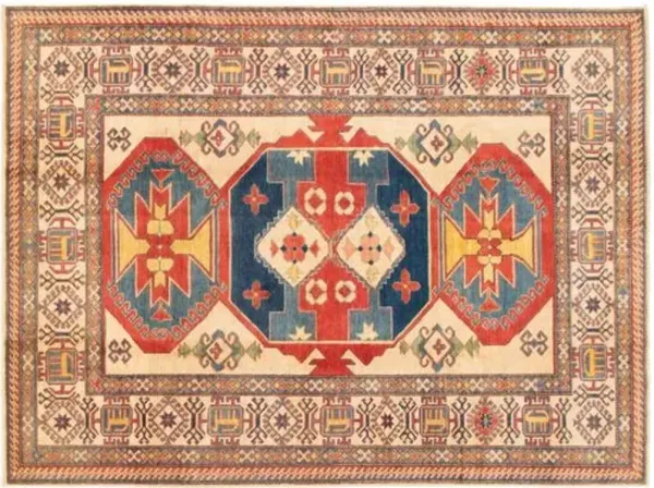 6'11"x9'8" Finest Gazni Handmade Rug - Beige - ECARPETGALLERY - Beige