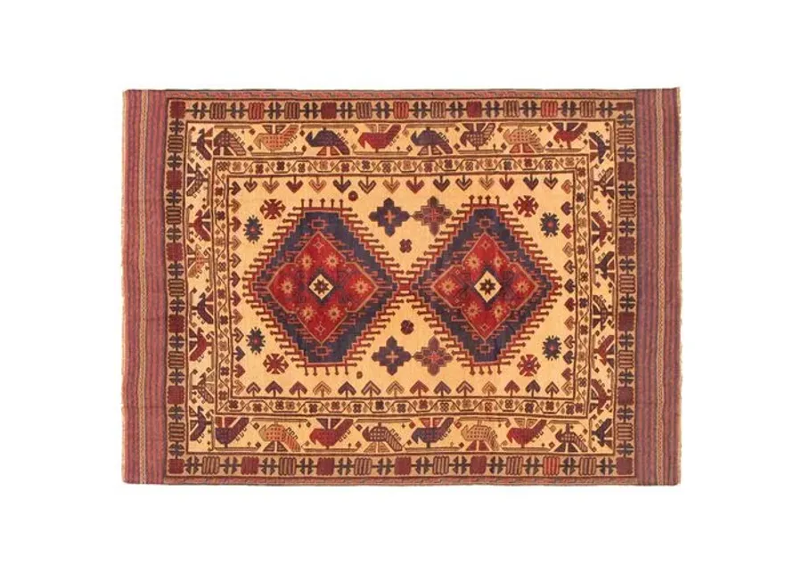 6'8"x9'5" Tajik Handmade Rug - Tan - ECARPETGALLERY - Red - Red