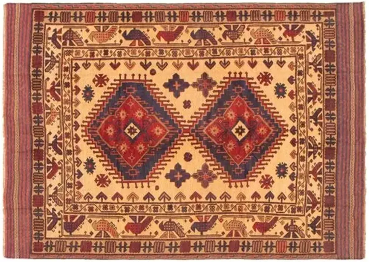 6'8"x9'5" Tajik Handmade Rug - Tan - ECARPETGALLERY - Red - Red